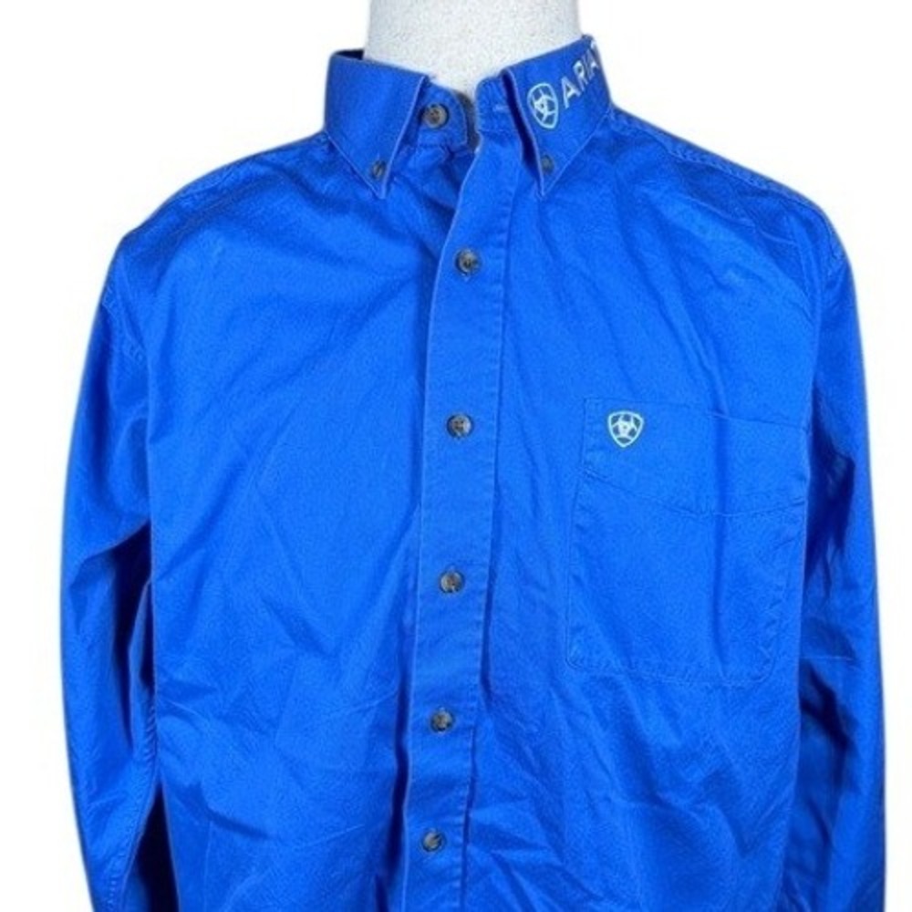 Ariat Mens Fitted Western Button Down Shirt Royal Blue USA Sleeve Logo XXL